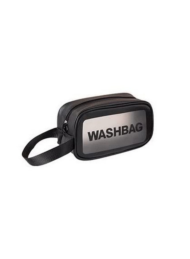 Lezoir Clear Toiletry Bag, Wash Make Up Bag PVC Waterproof Zippered Cosmetic Bag, Portable Carry Pouch for Women Men (Black Small) - Image 1