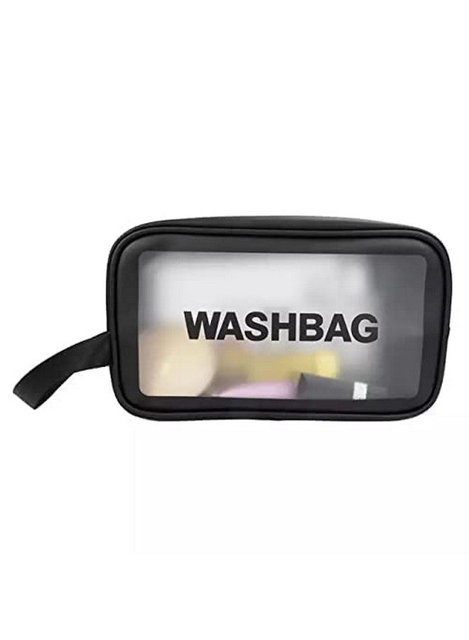 Lezoir Clear Toiletry Bag, Wash Make Up Bag PVC Waterproof Zippered Cosmetic Bag, Portable Carry Pouch for Women Men (Black Small) - Image 4