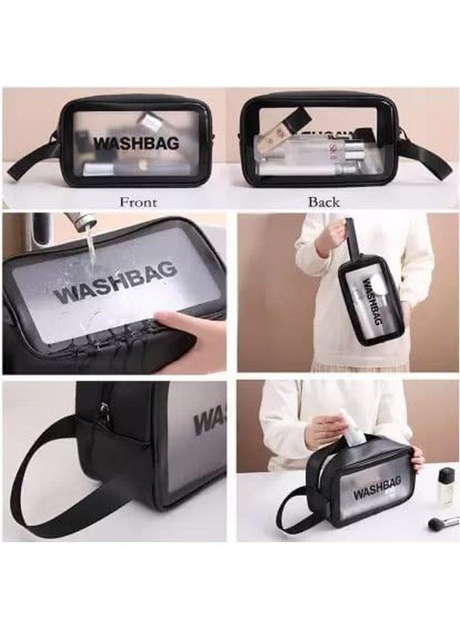 Lezoir Clear Toiletry Bag, Wash Make Up Bag PVC Waterproof Zippered Cosmetic Bag, Portable Carry Pouch for Women Men (Black Small) - Image 2