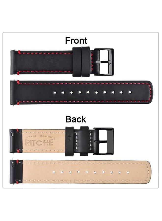 Ritche Christmas Gift Quick Release Leather Watch Band Leather Watch Strap 18mm 19mm 20mm 21mm 22mm 23mm or 24mm for Men and Women, White Elephant Gifts, Stocking Stuffers For Men, Black / Red / Black - Image 5