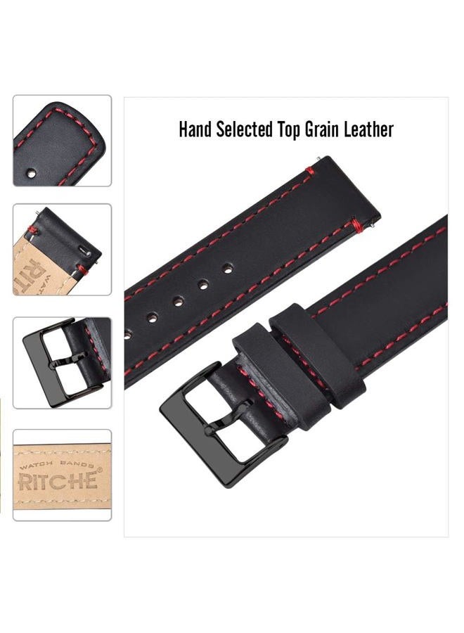 Ritche Christmas Gift Quick Release Leather Watch Band Leather Watch Strap 18mm 19mm 20mm 21mm 22mm 23mm or 24mm for Men and Women, White Elephant Gifts, Stocking Stuffers For Men, Black / Red / Black - Image 4