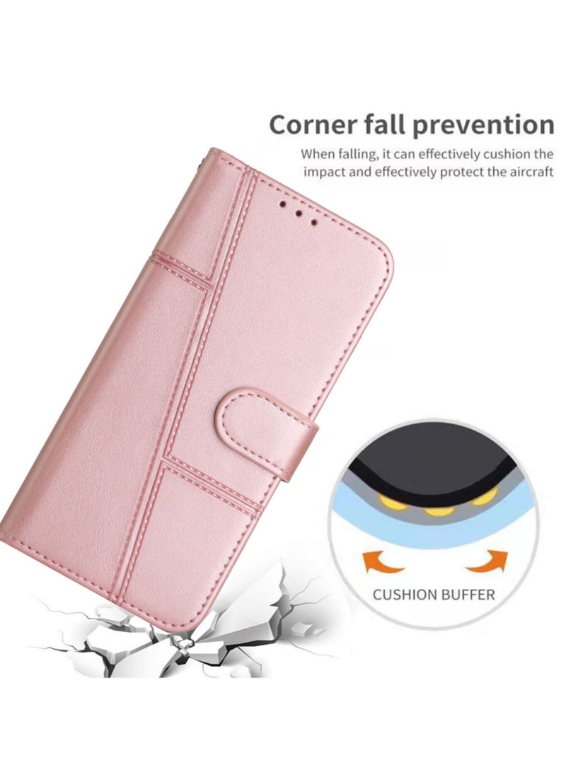 For Redmi 13C Case,Premium Leather Wallet Case with Card Holder Kickstand Magnetic Closure Flip Folio Case Cover for Xiaomi Redmi 13C,Rose Gold  - Image 5