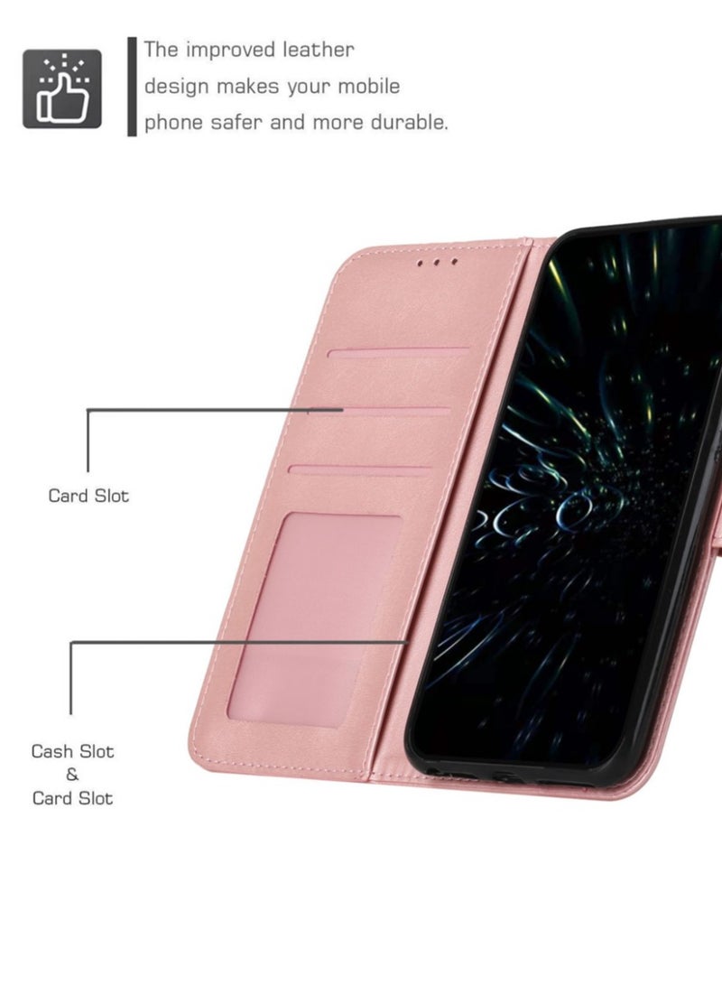 For Redmi 13C Case,Premium Leather Wallet Case with Card Holder Kickstand Magnetic Closure Flip Folio Case Cover for Xiaomi Redmi 13C,Rose Gold  - Image 3