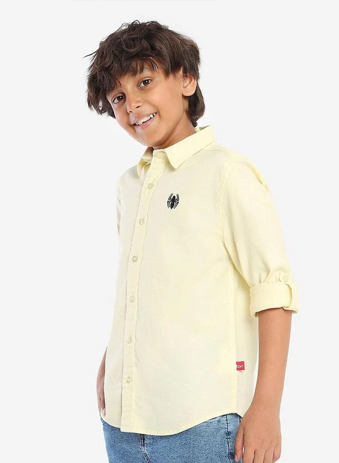بونكيدز Regular Long Sleeve Printed Yellow Cotton Shirt 100 % Cotton