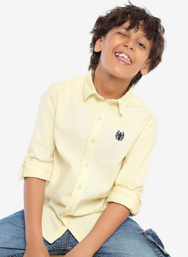 بونكيدز Regular Long Sleeve Printed Yellow Cotton Shirt 100 % Cotton