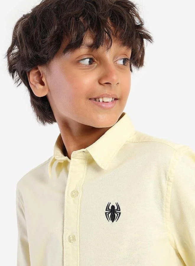 بونكيدز Regular Long Sleeve Printed Yellow Cotton Shirt 100 % Cotton