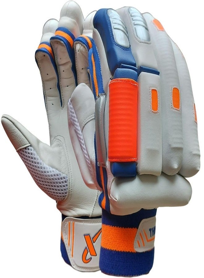THRAX ST 1800 Cricket Batting Gloves Men’s Right Hand White Orange Blue - Image 1
