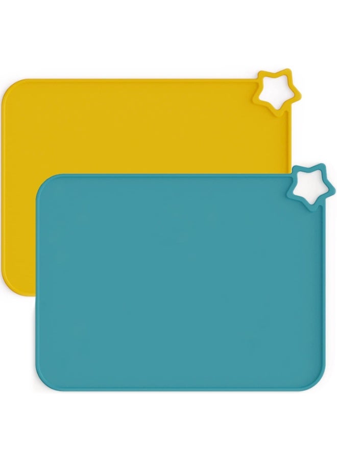Moonkie Moonkie Silicone Placemats for Baby & Kid, Stain-Proof Non-Slip Toddler Food Mats Eating Table Mat with 2 Packs Teal/Mustard - Image 1