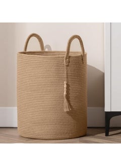 GGEROU Rope Woven Laundry Basket, 58L Large Woven Rope Storage Basket with Handles for Clothes Blanket Storage, Large Tall Laundry Hamper, Jute  - Image 1