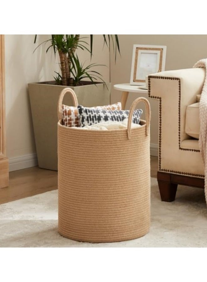 GGEROU Rope Woven Laundry Basket, 58L Large Woven Rope Storage Basket with Handles for Clothes Blanket Storage, Large Tall Laundry Hamper, Jute - Image 2