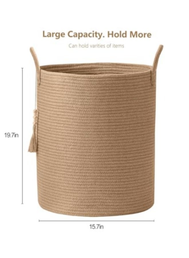GGEROU Rope Woven Laundry Basket, 58L Large Woven Rope Storage Basket with Handles for Clothes Blanket Storage, Large Tall Laundry Hamper, Jute - Image 3