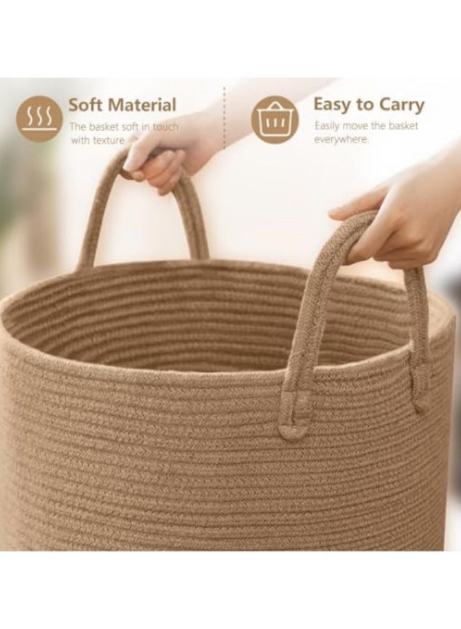 GGEROU Rope Woven Laundry Basket, 58L Large Woven Rope Storage Basket with Handles for Clothes Blanket Storage, Large Tall Laundry Hamper, Jute - Image 4