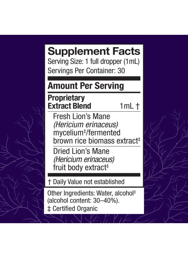Host Defense - Mushrooms Lion's Mane Extract - Lion's Mane Liquid Supplement for Brain Health - Mushroom Support for Focus & Memory Function - Immune & Nervous System Support - 1 fl oz (30 Servings)* - Image 1