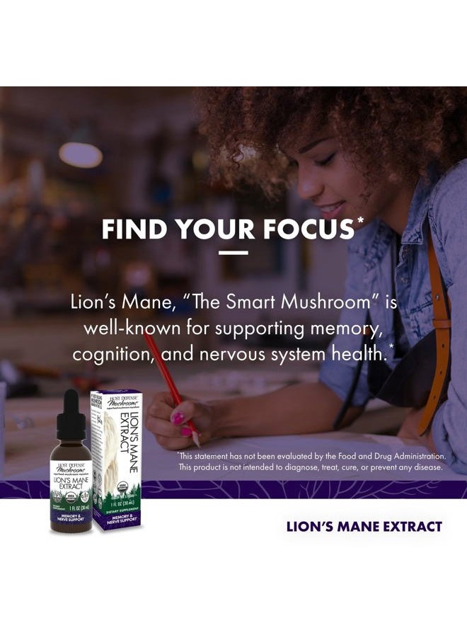 Host Defense - Mushrooms Lion's Mane Extract - Lion's Mane Liquid Supplement for Brain Health - Mushroom Support for Focus & Memory Function - Immune & Nervous System Support - 1 fl oz (30 Servings)* - Image 1