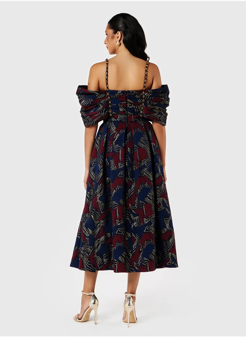 ثريدز باي اجوني Printed Bardot Strappy Dress