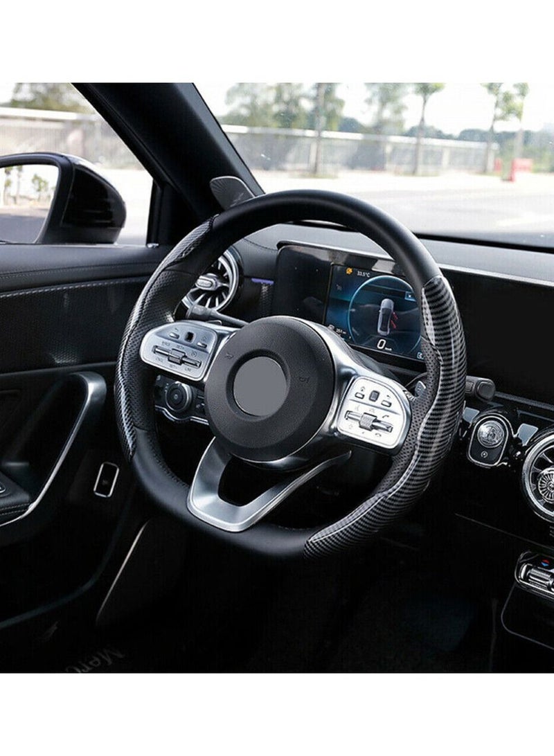 Yuwell Carbon Fiber Steering Wheel Cover For Unisex Safe And Non Slip Car Steering Cover Universal Fit Car Steering Wheel Protector Carbon Texture For Auto Truck Van SUV Black  - Image 1