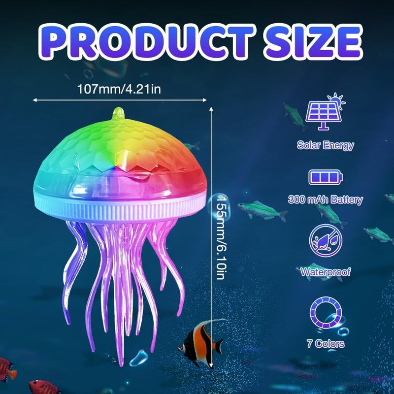 2 Pack Solar Floating Jellyfish Pool Lights, 7-Color Changing Waterproof - Image 2