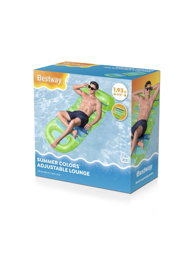Bestway Summer Colors Adjustable Lounge Inflatable Pool Float, 6 ft 4 in x 31.5 in (1.93 m x 80 cm), Reclining Air Mattress with Adjustable Backrest for Pool, Beach & Lake, Ages 3+ - Image 1