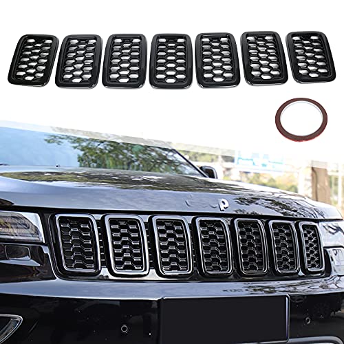 SPORTULI 7PCS Glossy Black Honeycomb Mesh Front Grill Inserts kits Replace for 2017-2021 Jeep Grand Cherokee - Image 1