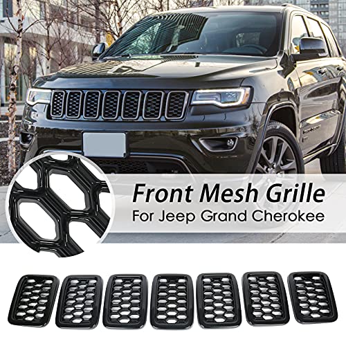 SPORTULI 7PCS Glossy Black Honeycomb Mesh Front Grill Inserts kits Replace for 2017-2021 Jeep Grand Cherokee - Image 2