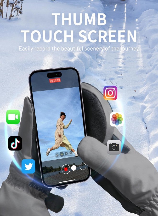 Supertrip Ski Mittens Men Women, Waterproof Snowboard Mittens Gloves Touch-Screen Anti-Slip Snow Mitts 3M Thinsulate, Warm Insulated in Cold Weather Winter (Gray, Medium) - Image 5