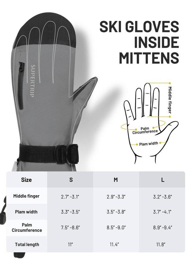 Supertrip Ski Mittens Men Women, Waterproof Snowboard Mittens Gloves Touch-Screen Anti-Slip Snow Mitts 3M Thinsulate, Warm Insulated in Cold Weather Winter (Gray, Medium) - Image 3