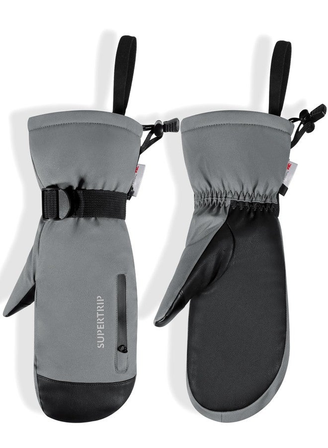 Supertrip Ski Mittens Men Women, Waterproof Snowboard Mittens Gloves Touch-Screen Anti-Slip Snow Mitts 3M Thinsulate, Warm Insulated in Cold Weather Winter (Gray, Medium) - Image 1
