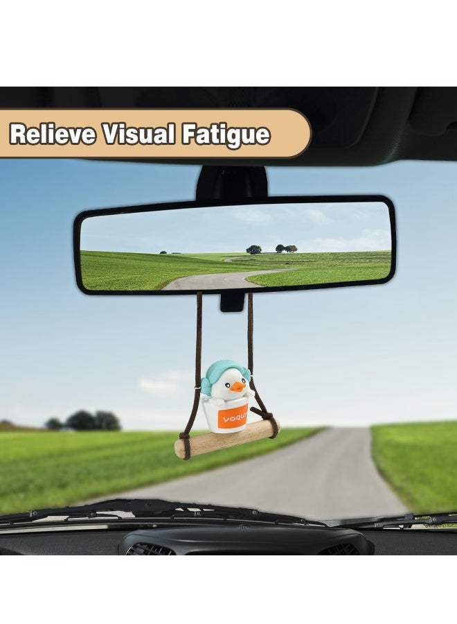 Car Mirror Hanging Accessories, Creative Bathing Swing Duck Rear View Mirror Accessories for Teens Women Men Car Decor Pendant Car Charm Truck Decorations (with Wooden Swing) - Image 5
