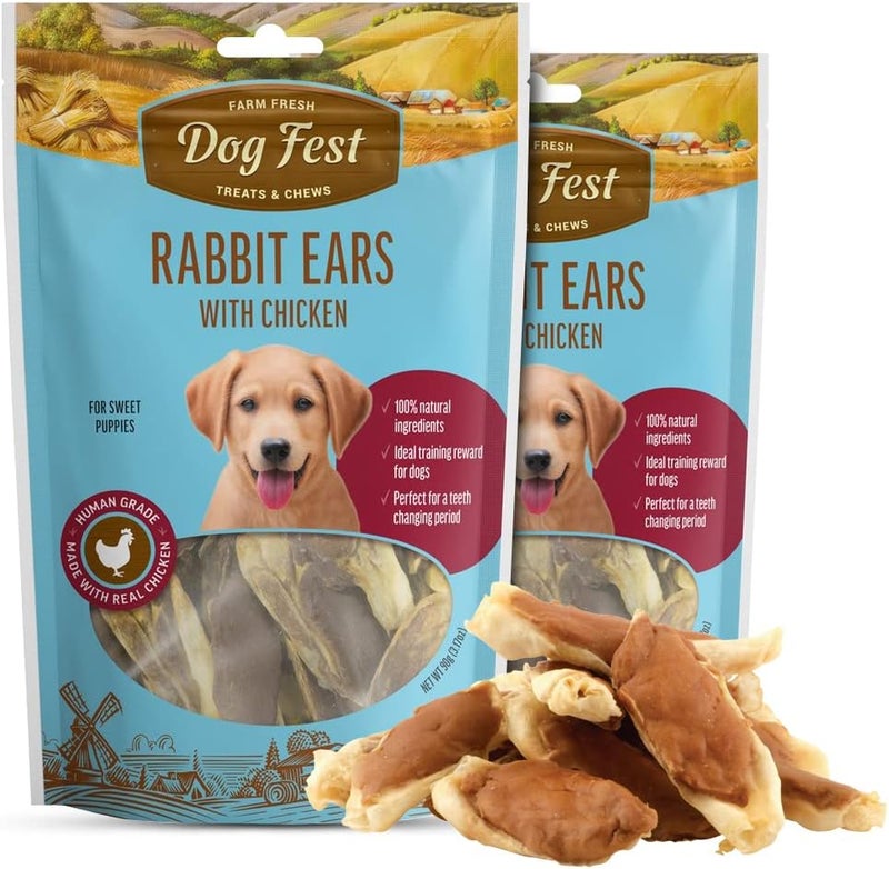Dog Fest Rabbit Ears With Chicken For Puppies,Dog Treats - 90G (3.17Oz), Brown - Image 1