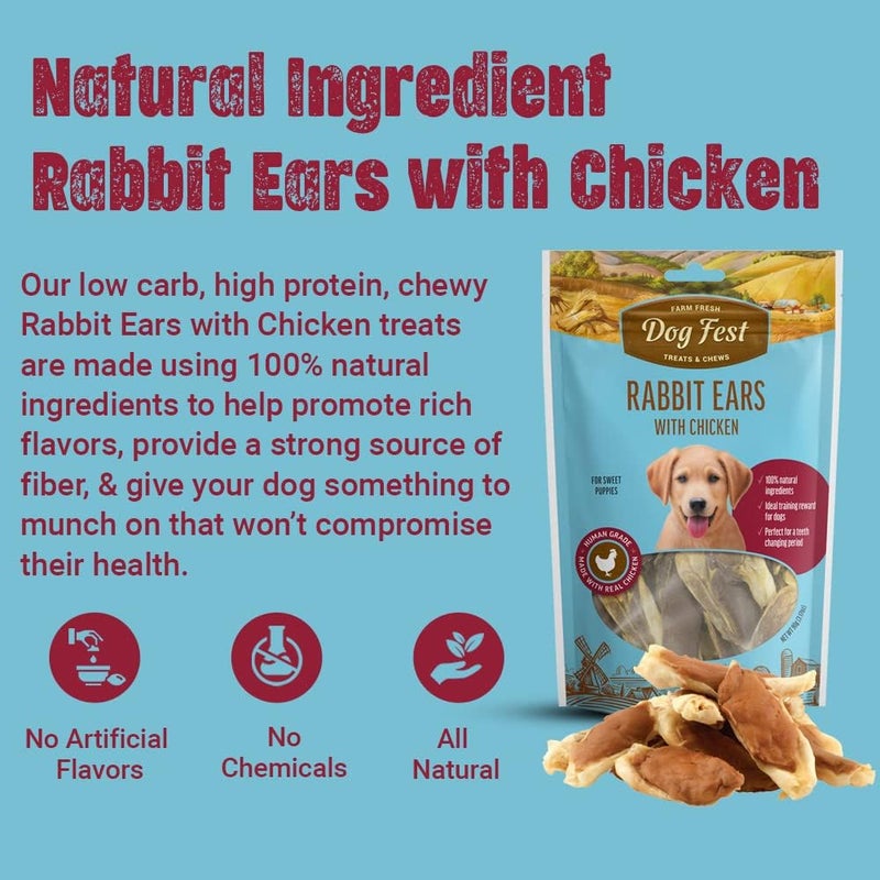 Dog Fest Rabbit Ears With Chicken For Puppies,Dog Treats - 90G (3.17Oz), Brown - Image 2