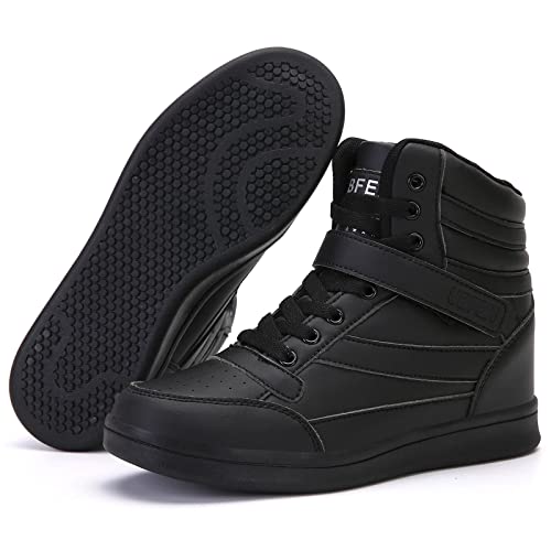 UBFEN Womens High Top Sneakers with Hidden Wedge Heel Ankle Support 2 Inch Height Increase 80s Retro Casual Boots Black Size US 8 - Image 2