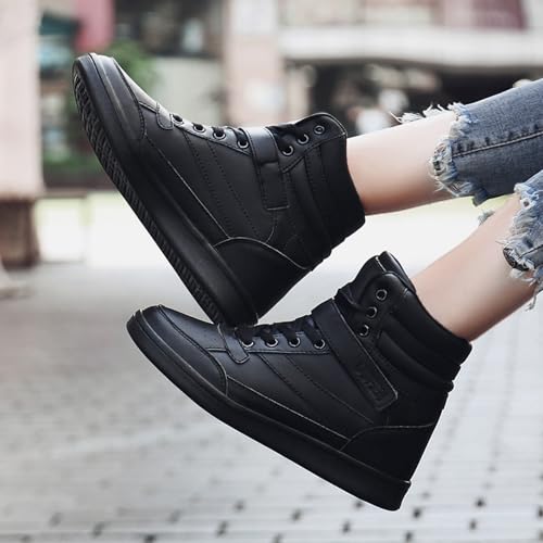 UBFEN Womens High Top Sneakers with Hidden Wedge Heel Ankle Support 2 Inch Height Increase 80s Retro Casual Boots Black Size US 8 - Image 4