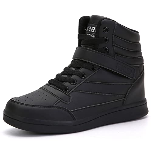 UBFEN Womens High Top Sneakers with Hidden Wedge Heel Ankle Support 2 Inch Height Increase 80s Retro Casual Boots Black Size US 8 - Image 1