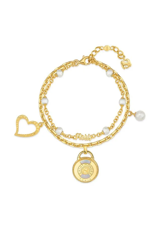 Saint Honore Paris Aimee Double Layer Gold Bracelet with Hanging Charm for Women's