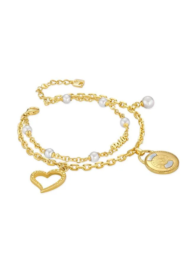 Saint Honore Paris Aimee Double Layer Gold Bracelet with Hanging Charm for Women's