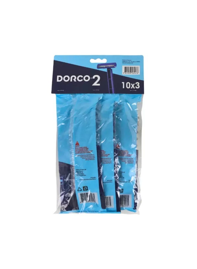 Dorco 2 Twin Blade Disposable Razor with Non Slip Handle for Men- 30 Pieces - Image 2