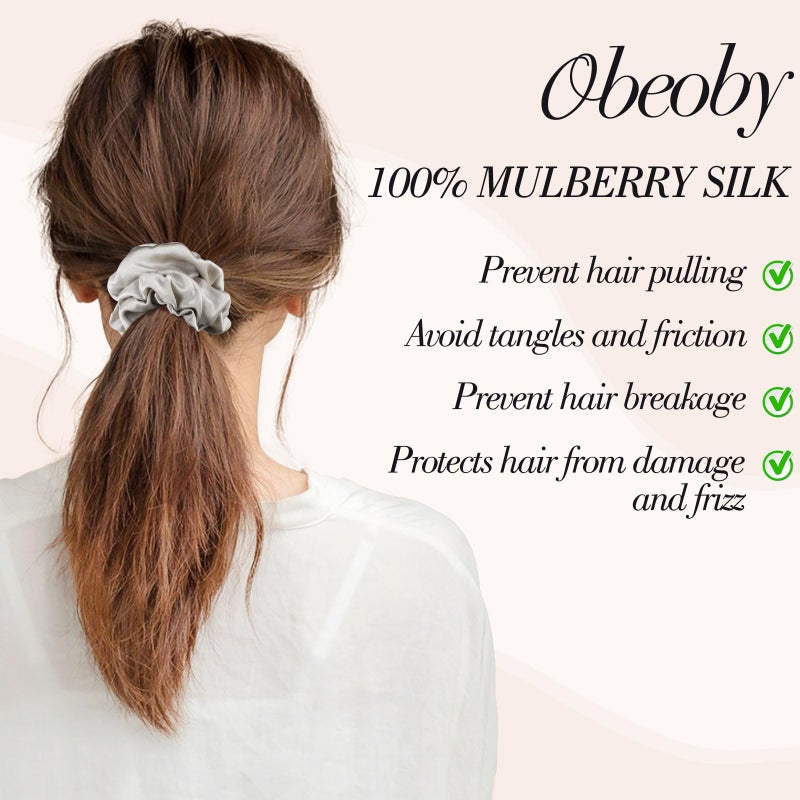 obeoby 4 Pack Mulberry Silk Scrunchies, Brown Silk Hair Ties for Hair Sleep No Damag Satin Scrunchies Gifts for Mom Wife - Image 2