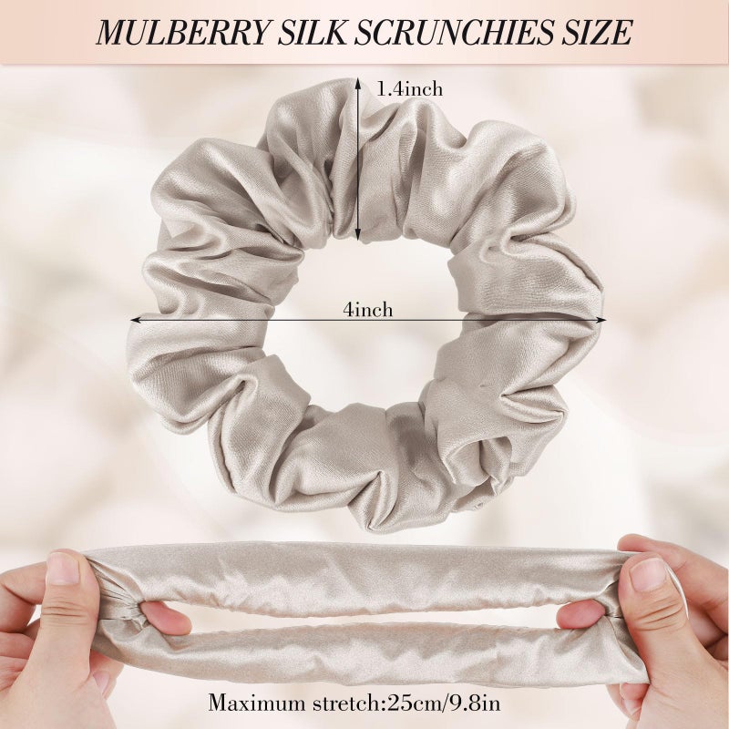 obeoby 4 Pack Mulberry Silk Scrunchies, Brown Silk Hair Ties for Hair Sleep No Damag Satin Scrunchies Gifts for Mom Wife - Image 3