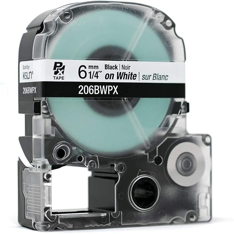 LABELWORKS Epson 206BWPX Genuine PET (Polyester) Tape Cartridge - Black on White Standard Industrial Label Maker Tape - 1/4" (6MM) Wide, 30 ft - Image 5