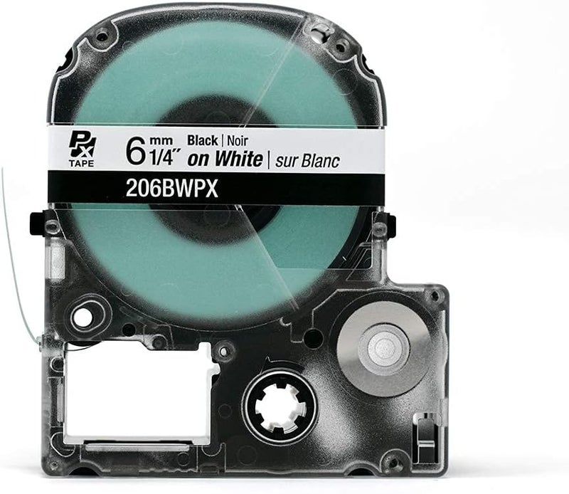 LABELWORKS Epson 206BWPX Genuine PET (Polyester) Tape Cartridge - Black on White Standard Industrial Label Maker Tape - 1/4" (6MM) Wide, 30 ft - Image 3