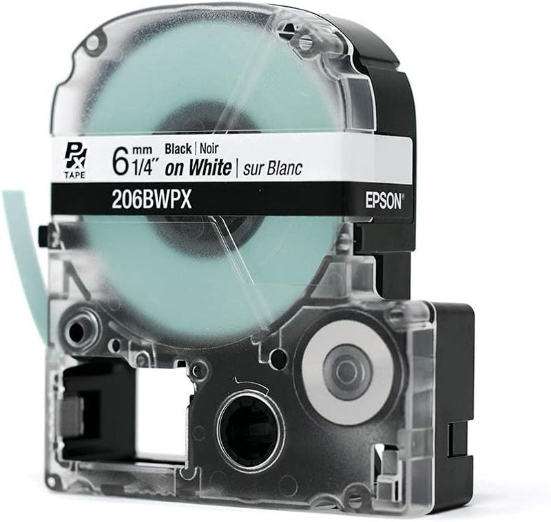 LABELWORKS Epson 206BWPX Genuine PET (Polyester) Tape Cartridge - Black on White Standard Industrial Label Maker Tape - 1/4" (6MM) Wide, 30 ft - Image 4