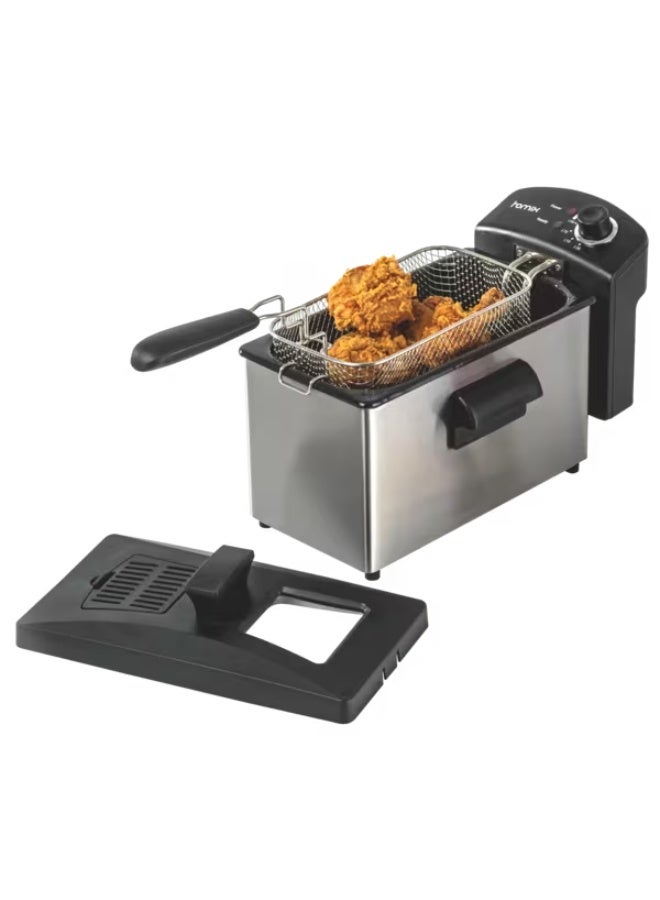 هوميكس مقلاة عميقة مقاومة للبقع بسعة 3.5 لتر، لون أسود وفضي، مقاومة للبقع، مزودة بمنظم حرارة قابل للتعديل، بقوة 1960 واط، موديل DF5410 - Image 1