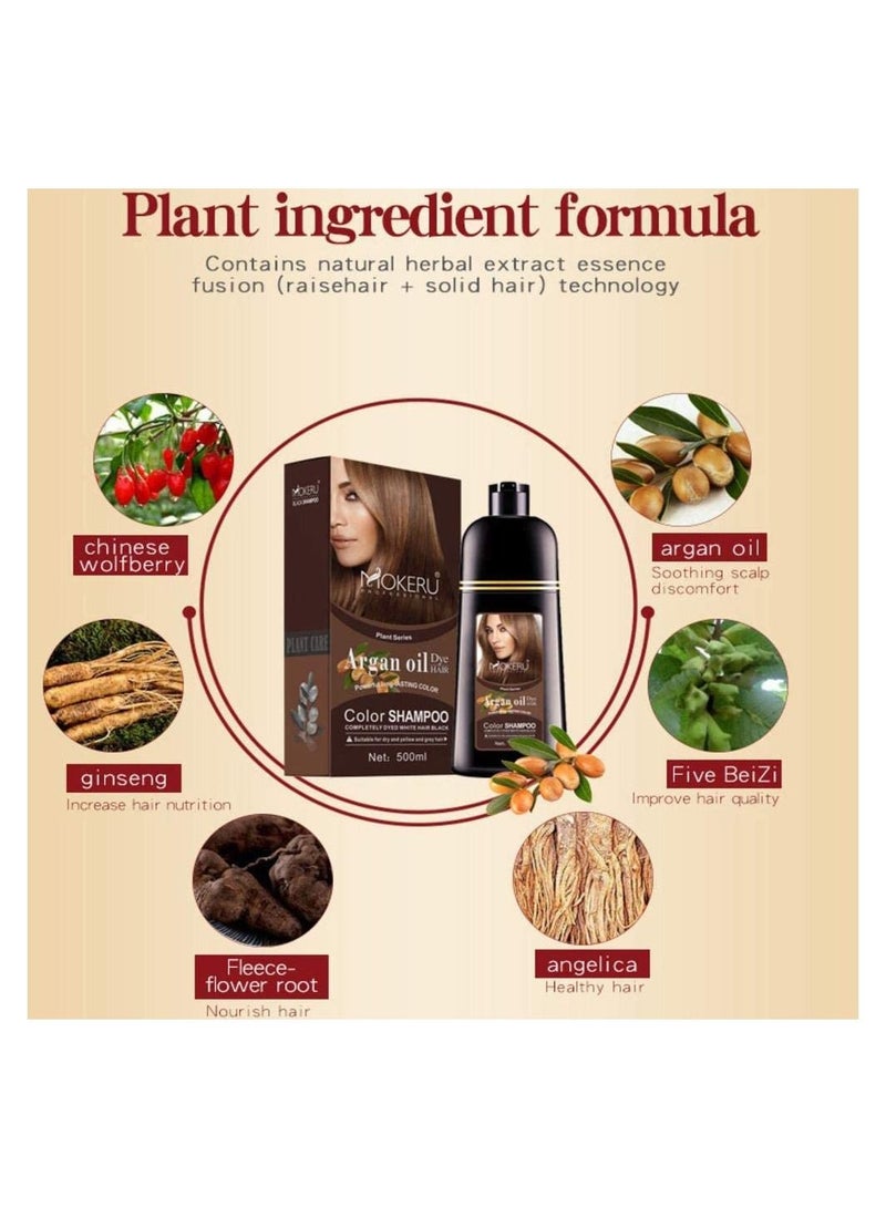 MOKERU Argan Oil Dye Hair Colour Shampoo Dark Brown 500ml - Image 3