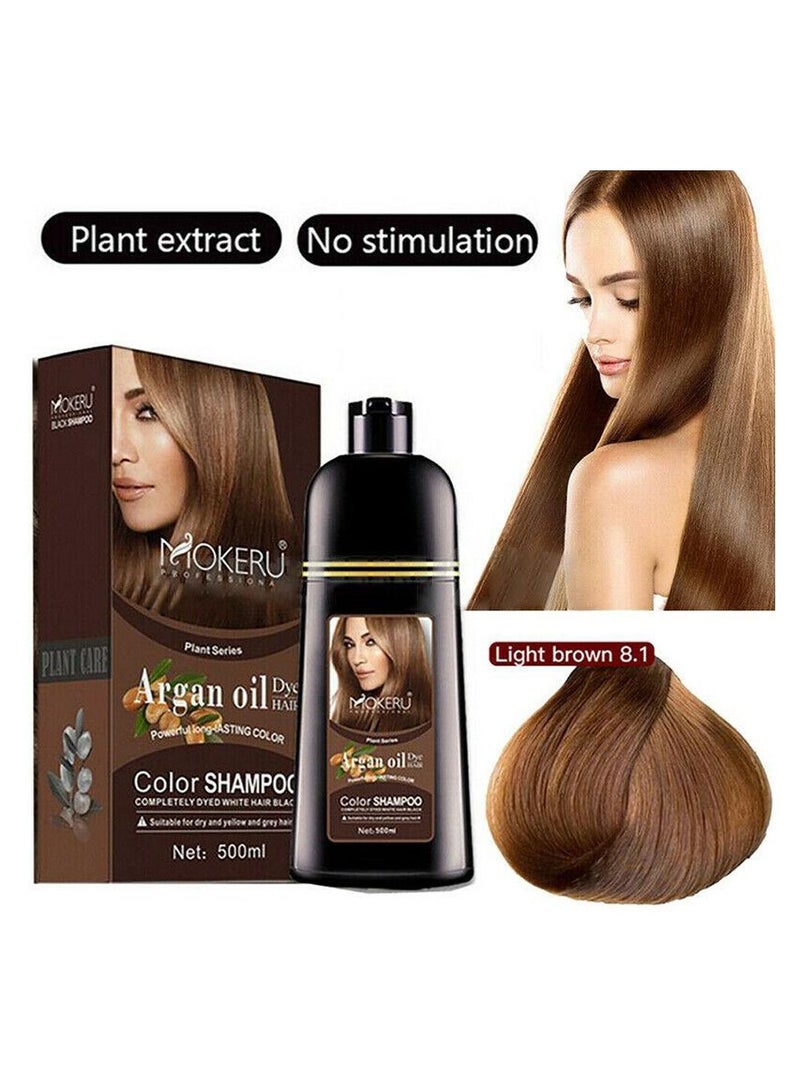 MOKERU Argan Oil Dye Hair Colour Shampoo Dark Brown 500ml - Image 2