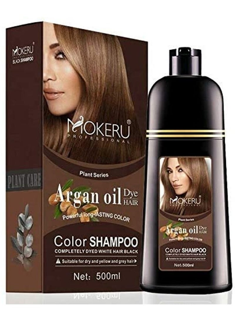 MOKERU Argan Oil Dye Hair Colour Shampoo Dark Brown 500ml - Image 1