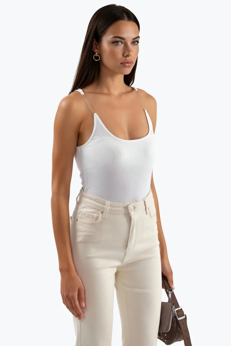 Hiccup White Invisible Strap Tank Top for Women | Best Price UAE