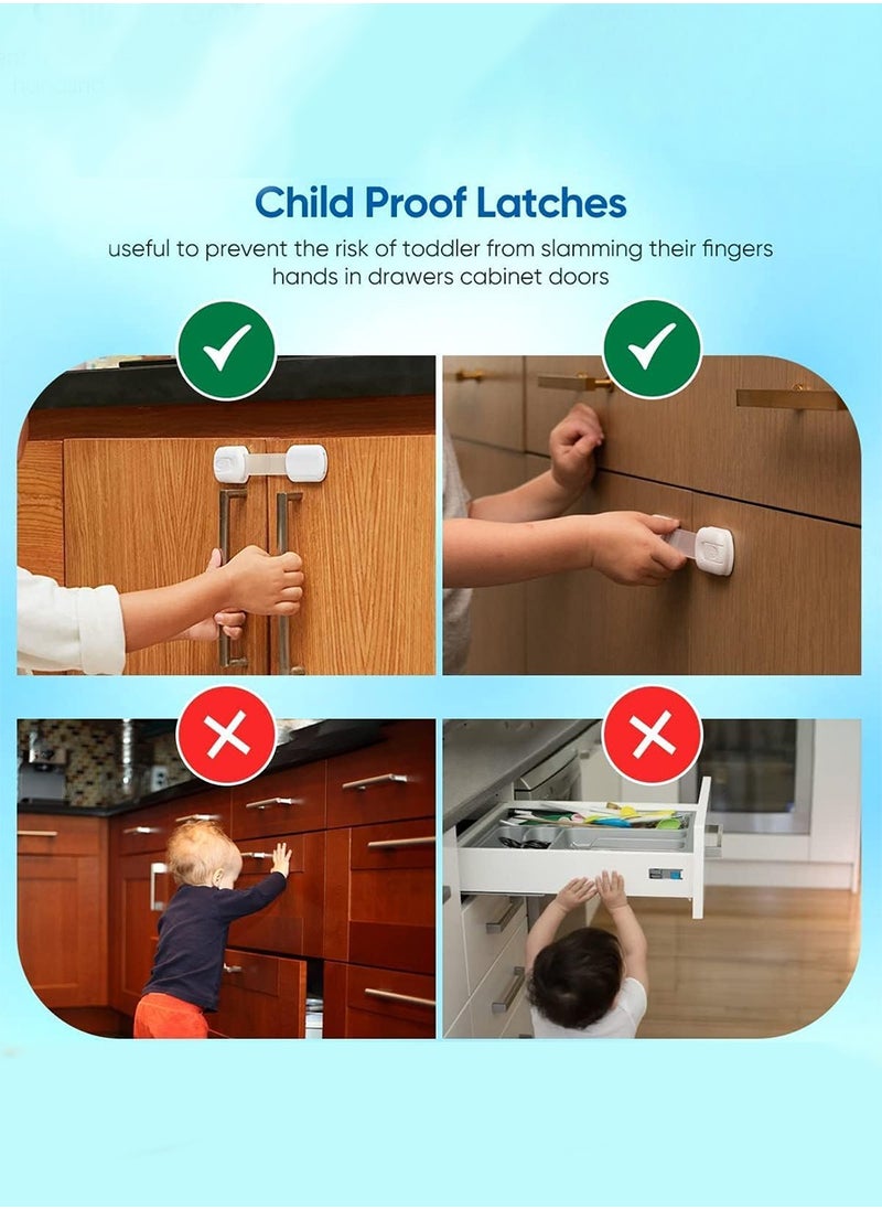 Child Safety Latches (6-Pack) | Cabinet Locks Baby Proofing| Baby Proofing set Strong and adjustable child locks suitable to lock door, fridge, toilet seat, cabinet, drawer, window, and oven