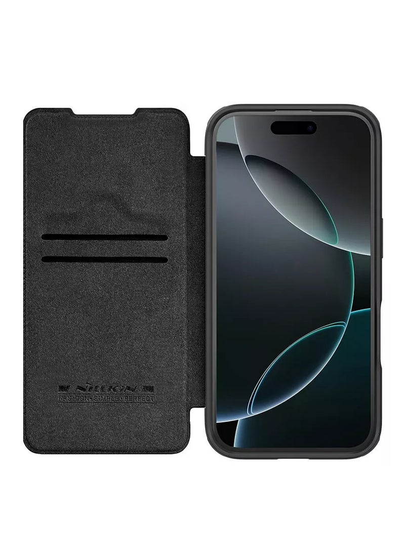 Nillkin Qin Prop Series Leather Case for Apple iPhone 16 Pro Max (2024) – Classic Black, Flip Camera Cover with Lens Kickstand - Image 3