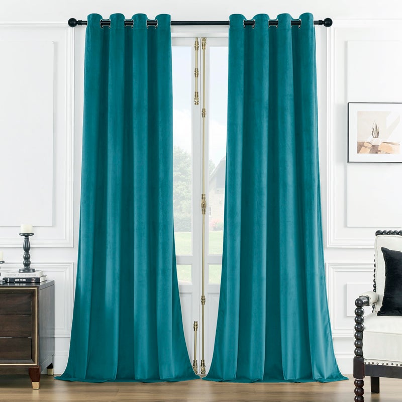 SMILETIME Lake Blue 84 in Long Velvet Curtains with Grommet Thermal Insulated Super Soft Privacy Noise Reducing Light Filtering Velvet Curtains for Living Room 2 Panels Each 52 x 84 inches Long
