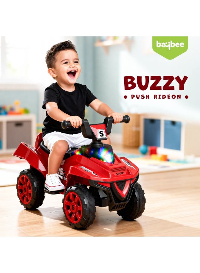بيبي سيارة بايبي بازي للأطفال، سيارة أطفال قابلة للركوب بمقبض دفع، أضواء، موسيقى ومقعد واسع | سيارة دفع للأطفال الرضع | سيارة دفع للأطفال من عمر سنة إلى 3 سنوات (أحمر) - Image 2